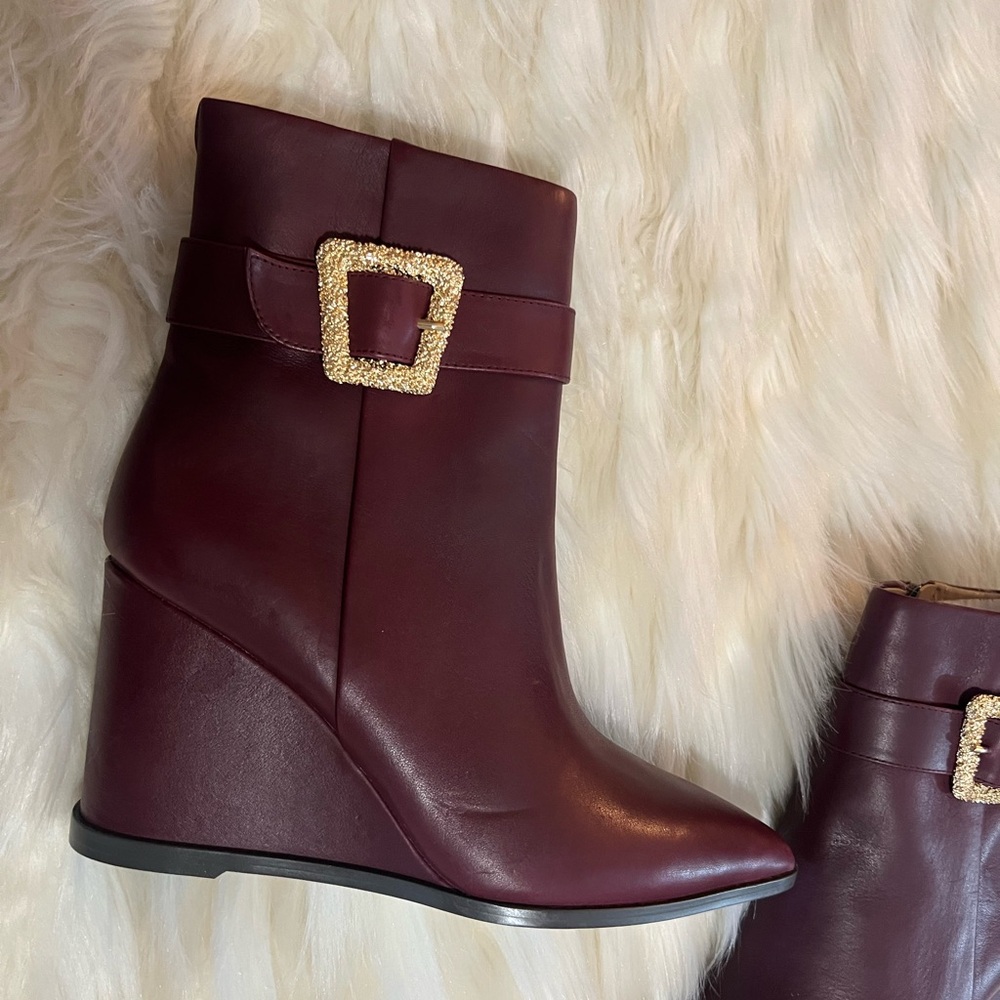 SAM EDELMAN Weslie Leather Wedge Ankle Boots, Burgandy - Picture 6 of 13